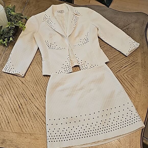 Alberto Makali white blazer jacket skirt set size  4 Vintage - Picture 15 of 15